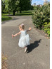 Ivory Organza Knee Length Cute Flower Girl Dress